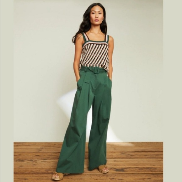 Veronica Beard Maliyah Cotton-Blend Wide-Leg Pants in Forest Size 8 NWOT - Picture 1 of 10